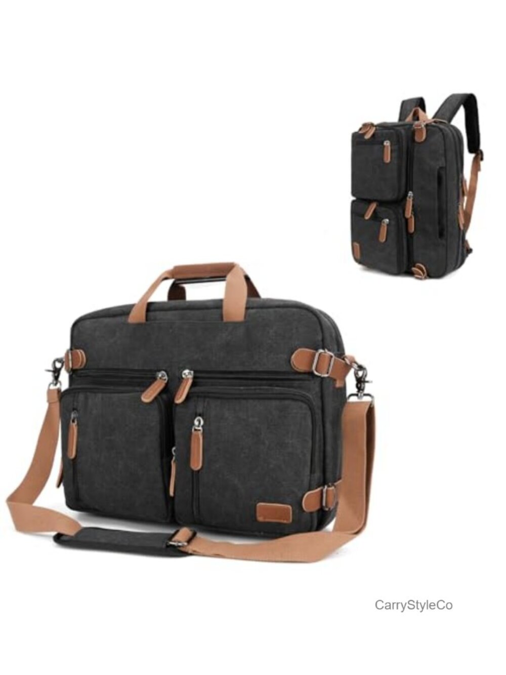 3 in 1 Convertible Laptop Backpack 17.3 inch Briefcase Messenger Bag Canvas